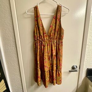 Plunge Neck Brown Floral Mini Dress